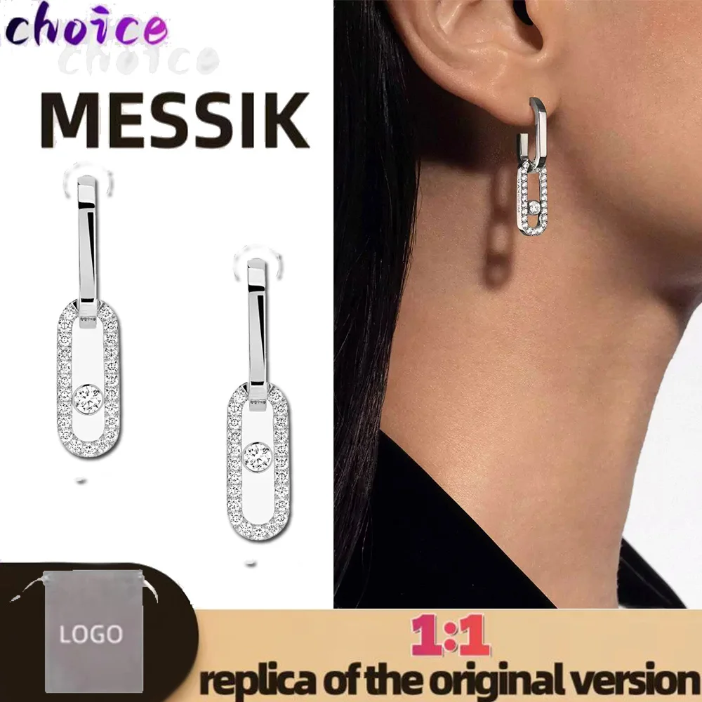 

Exquisite rock luxury brand design Messik-style 18k white gold MOVE LINK series pure silver s925 women's sliding diamond earring