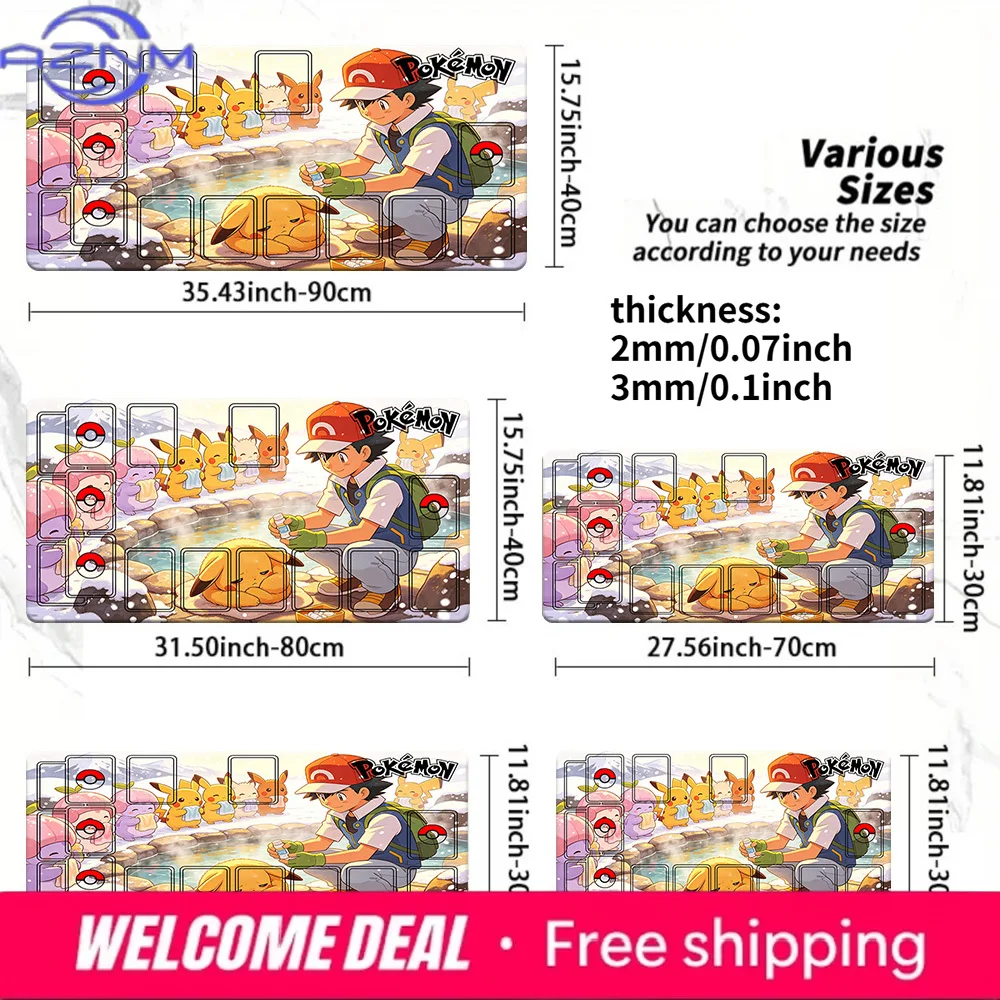 Anime Pokemon Ash Pikachu Winter Hot Spring TCG Playmat Large Gaming Mouse Pad Desk Mat