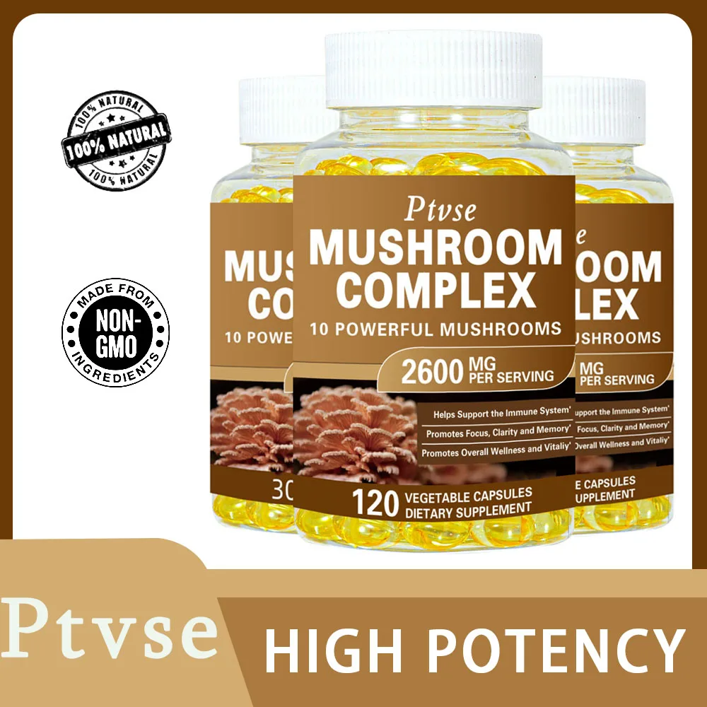 Vegan 10x Mushroom Complex Capsules with Lions Mane, Chaga, Reishi, Cordyceps For Men & Women Mood & Stress Dietary Supplement