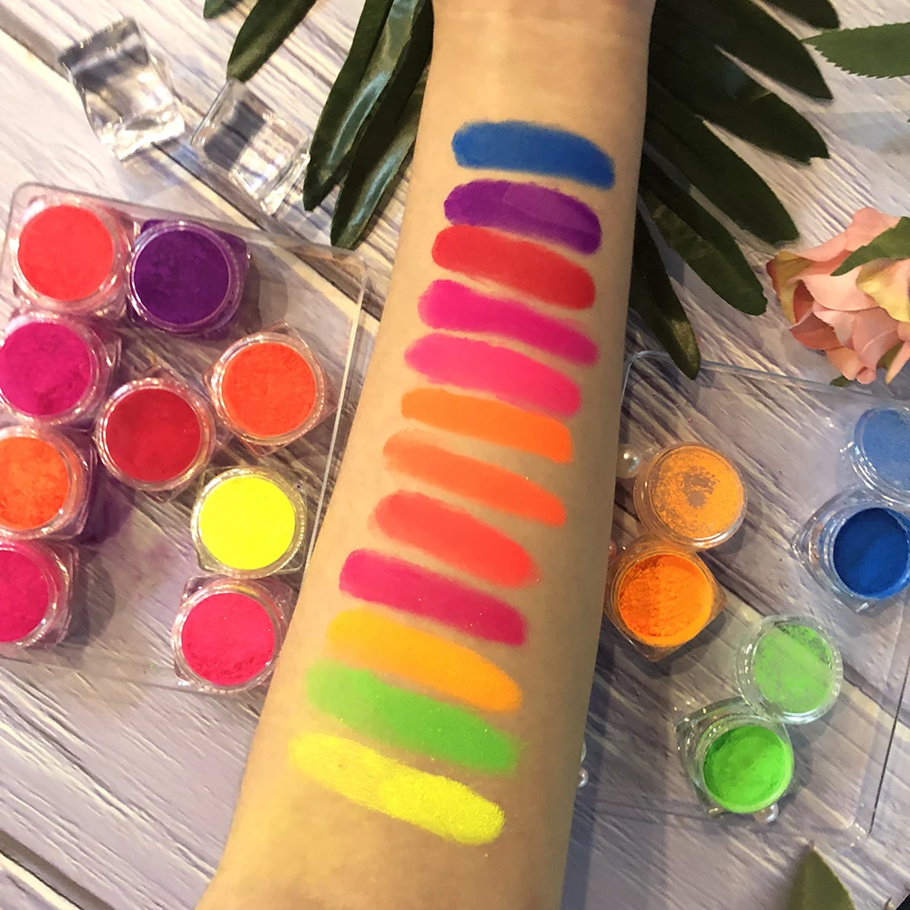 12 stks/set Neon Fosfor Nail Chrome Poeder Net3g * 12 stks = 36g Fluorescentie Effect Nail Pigment DIY manicure Neon Stof ft027