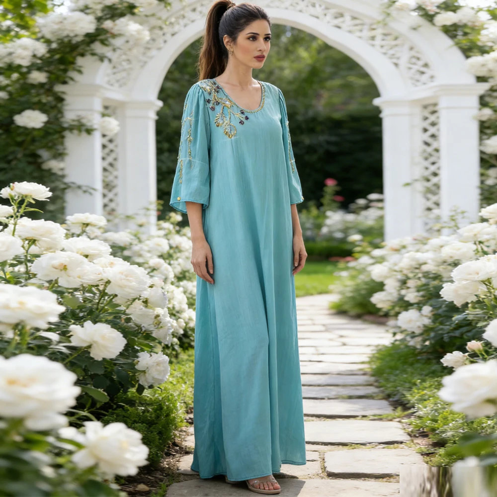 

Eid Mubarak Djellaba Diamonds Abaya Dubai Kaftan Women Muslim Maxi Dress Caftan Marocain Femme Robe Islam Jalabiya Ramadan Gown
