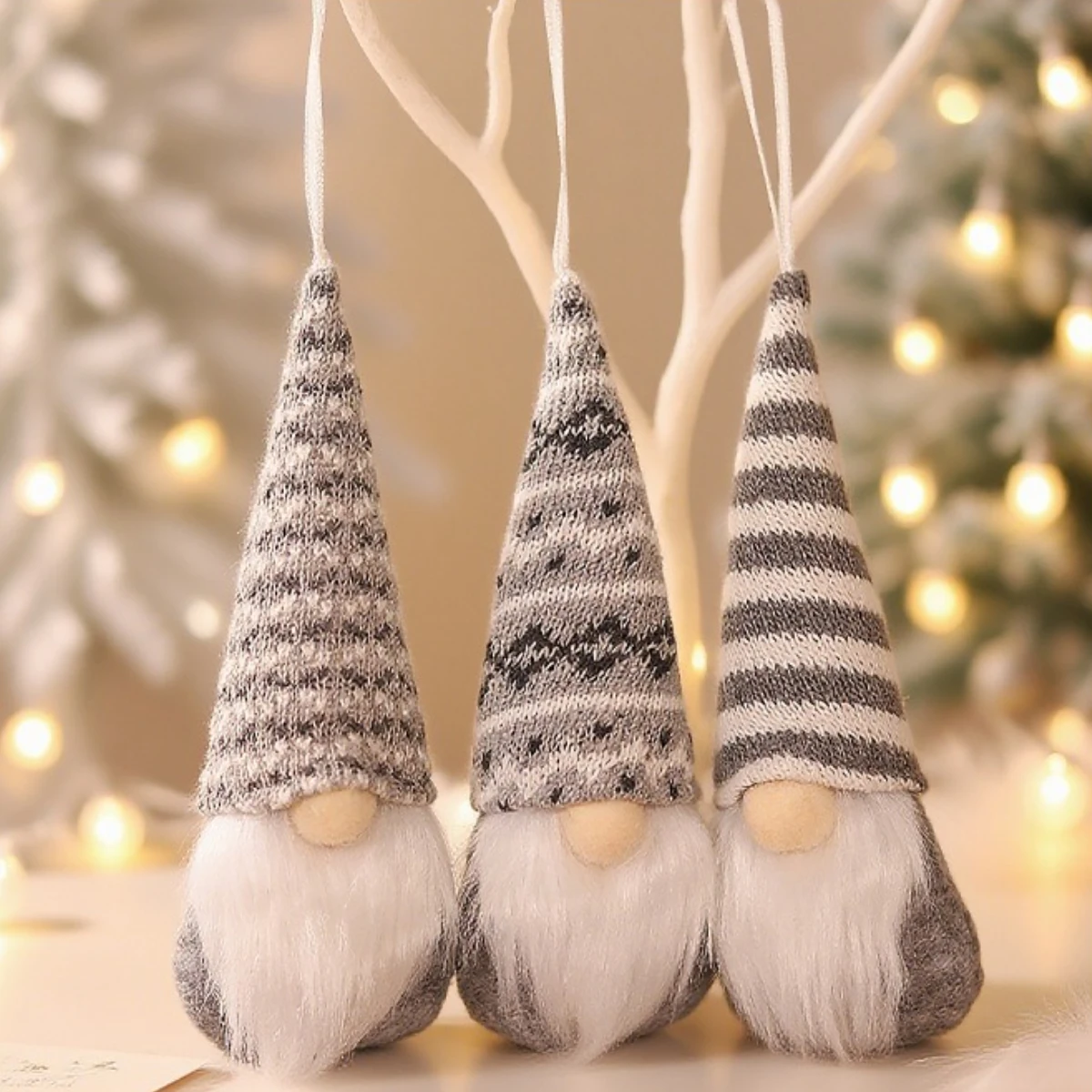 Set of 3 Christmas Faceless Pink Gnome Santa Ornaments Xmas Tree Hanging Doll Decoration for Home Pendant Gifts Christmas Decor