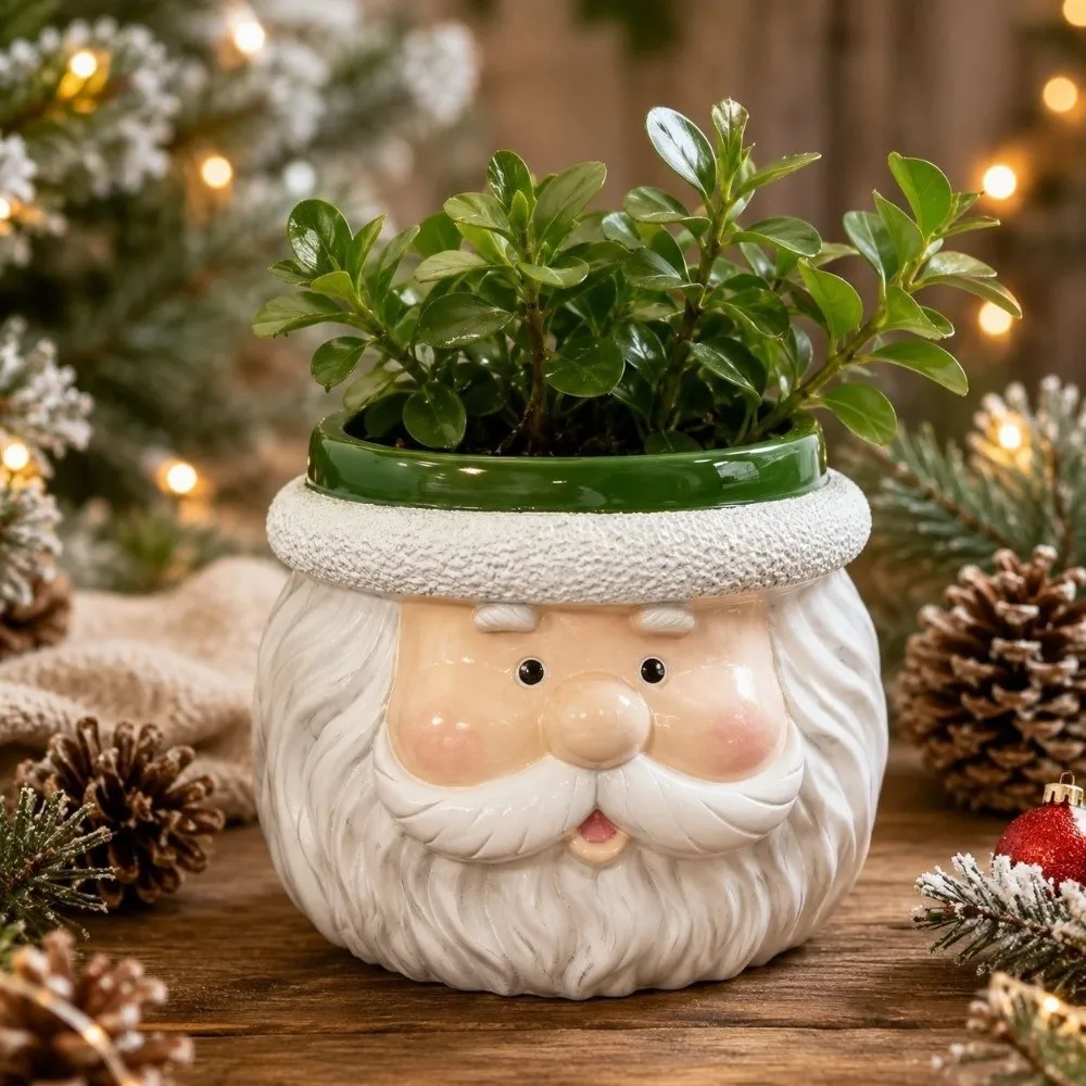 Cartoon Santa Claus Flower Pot Holiday Pencil Holder Succulents Flowerpot Resin Storage Tabletop Plant Planter Desk