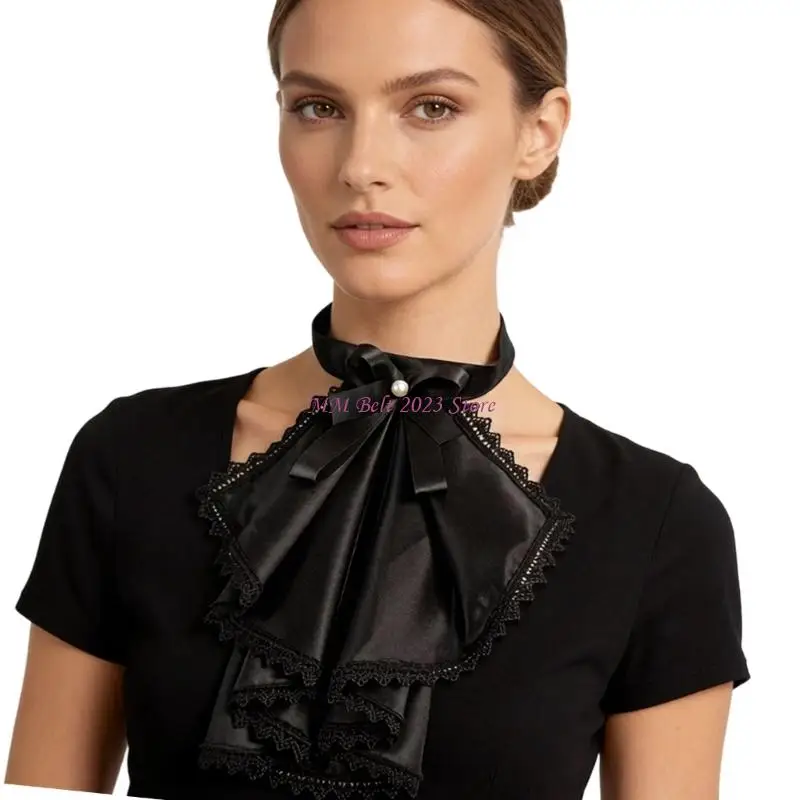 49ME Delicate Lace Trimmed Detachable Shirt Collar Victorian Trend Design