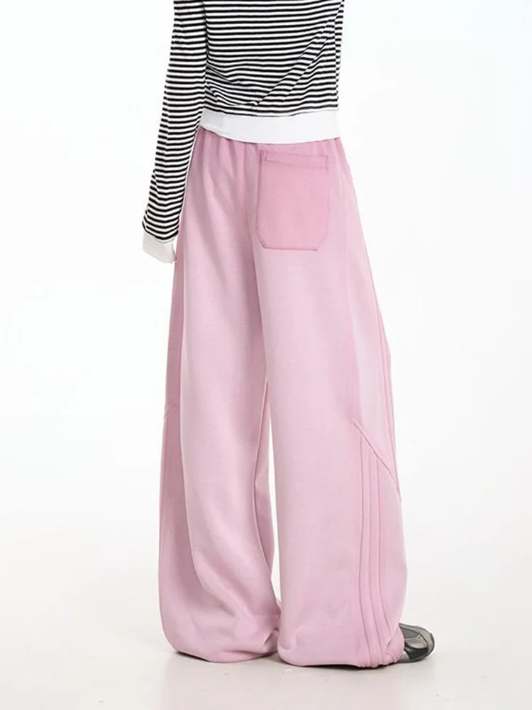 Pantalones de chándal Retro americanos de color rosa para mujer, pantalones de estilo pijo Vintage de cintura alta, pantalones holgados informales con cordones para mujer, pantalones Retro que combinan con todo