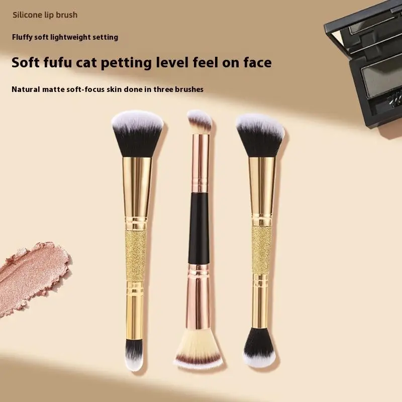 แปรงแต่งหน้าแบบสองหัว 1/3 ชิ้น แปรงคอนซีลเลอร์แบบเฉียง สำหรับรองพื้นชนิดน้ำและแป้งเนื้อละเอียด อุปกรณ์แต่งหน้า