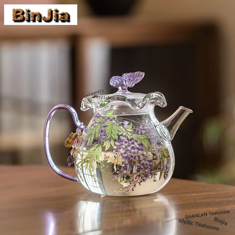 

350ml High Borosilicate Wistaria Glass Teapot Boutique Tea Infuser Pot Tea Making Kettle With Filter Tableware Accessories Gifts