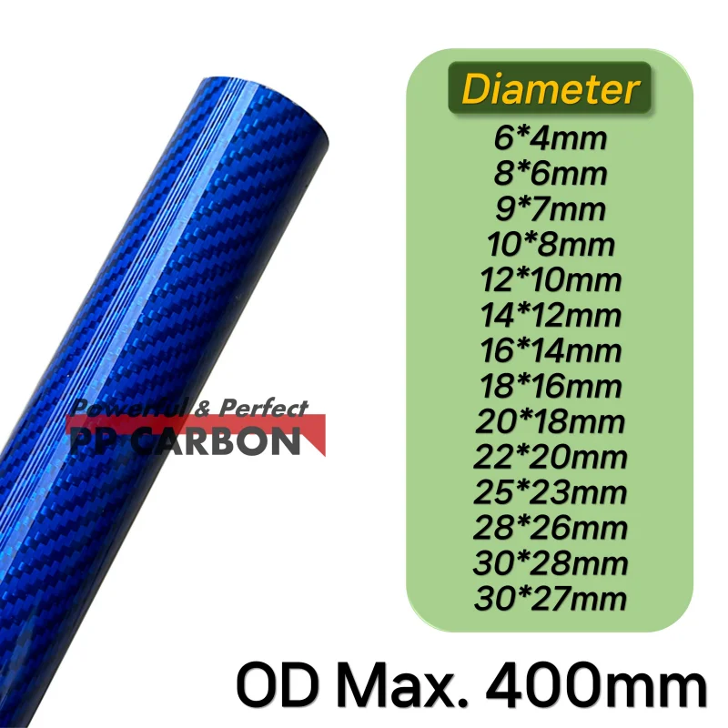 2pcs/lot 500mm Carbon Fiber Tube for RC Airplane Parts OD 6-30mm Colored Carbon Tube Blue 3K Material