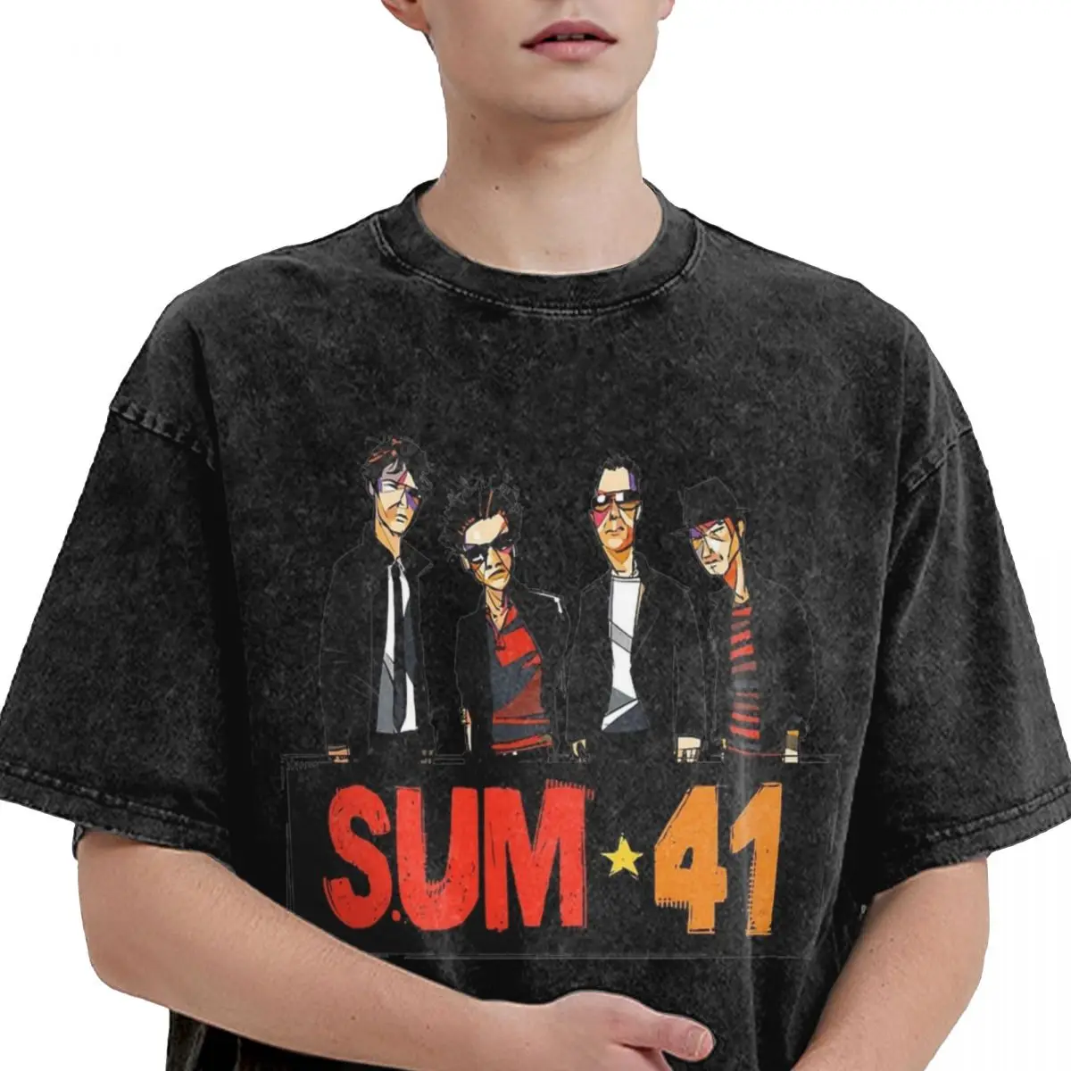 Sum 41 Band Gewassen T-shirt Man SUM41 Punk Humor Y2K Basic Katoenen T-shirts O-hals Harajuku Tee Shirt Eenvoudige Big Size Kleding