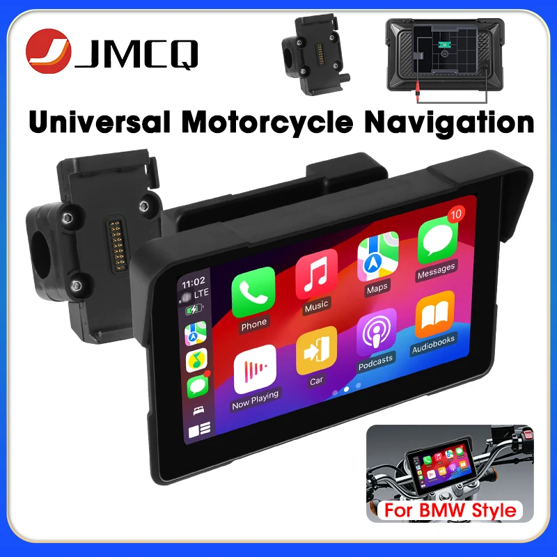 Navegación GPS Universal para motocicleta estilo BMW, 7 ", con soporte de estilo Original, inalámbrico, Carplay, Android Auto, IPX7, resistente al agua