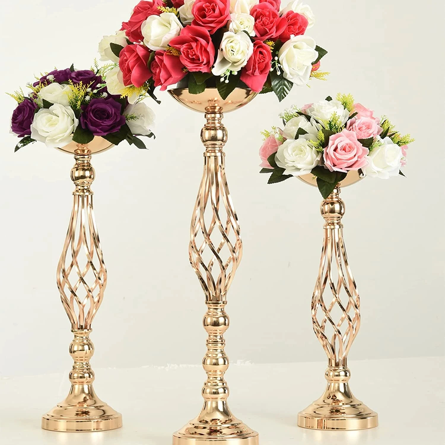 Soporte de Metal para arreglos florales, 10 piezas, centro de mesa de boda, florero elegante de 20 pulgadas de alto, candelabro dorado