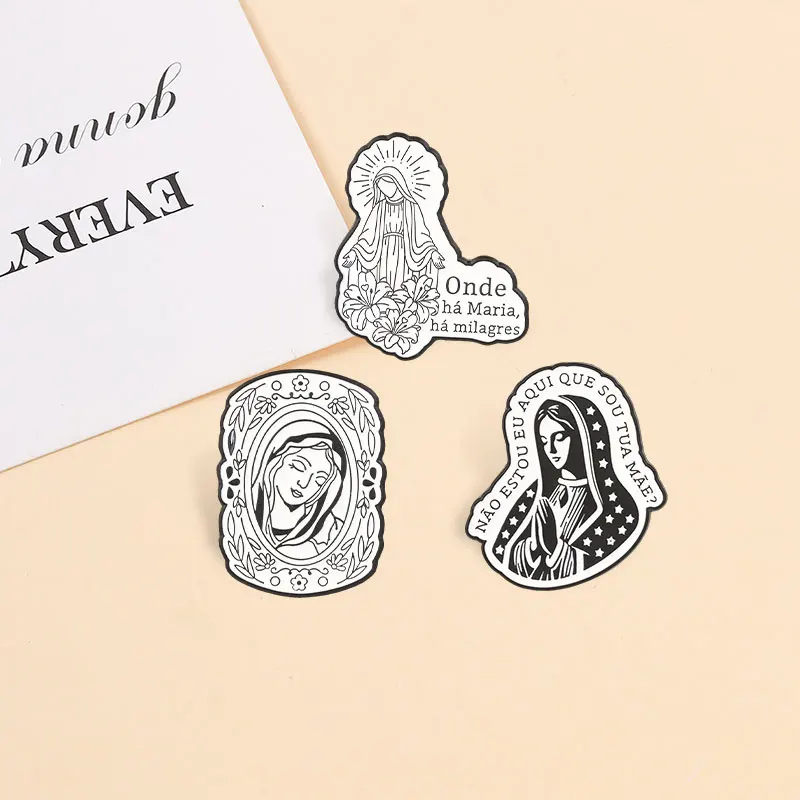 Nossa Senhora, die Jungfrau Maria, portugiesischer Slogan, Emaille-Abzeichen, religiöse Porträts, Anstecknadeln, Glaubens- und Anbetungs-Broschen, Reversnadel-Set, Geschenk – Detail 5
