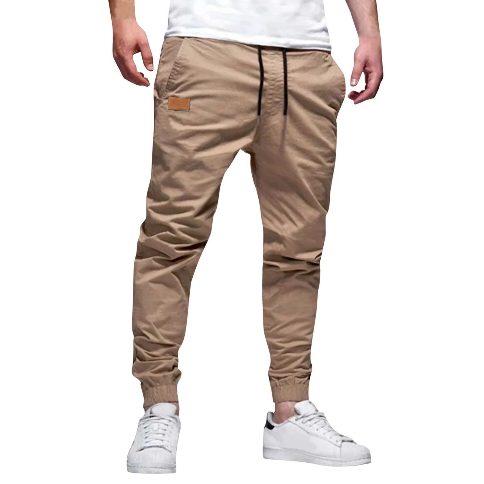 

Men's Casual High Waist Solid Color Sports Trousers Multi Woven Pocket Foot Rope Pant Street Cargo Men's Fashion Tactical Pants