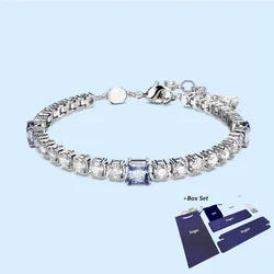 2024 New Matrix Tennis Hybrid Cut Blue Crystal Imitation Women's Luxury Romantic Jewelry Birthday Party Gift