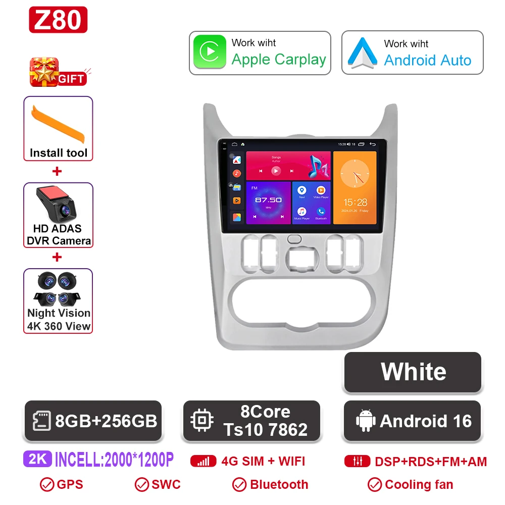 Android 16 autoradio voor Renault Logan 1 Sandero 2009 - 2015 voor Dacia Duster 2010 - 2017 auto multimedia videospeler navigatie