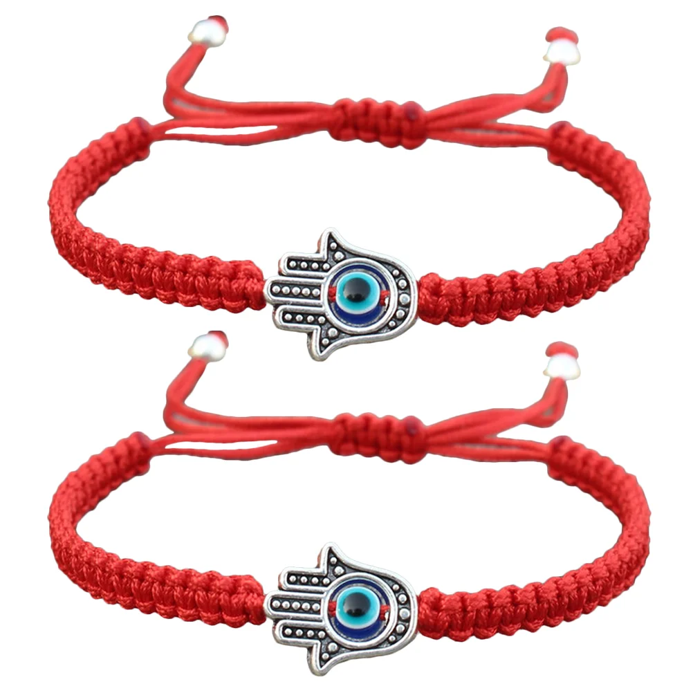 

2 Pcs Eye Bracelet Braided Blue Bracelets Adjustable Rope Protection Amulet Charm