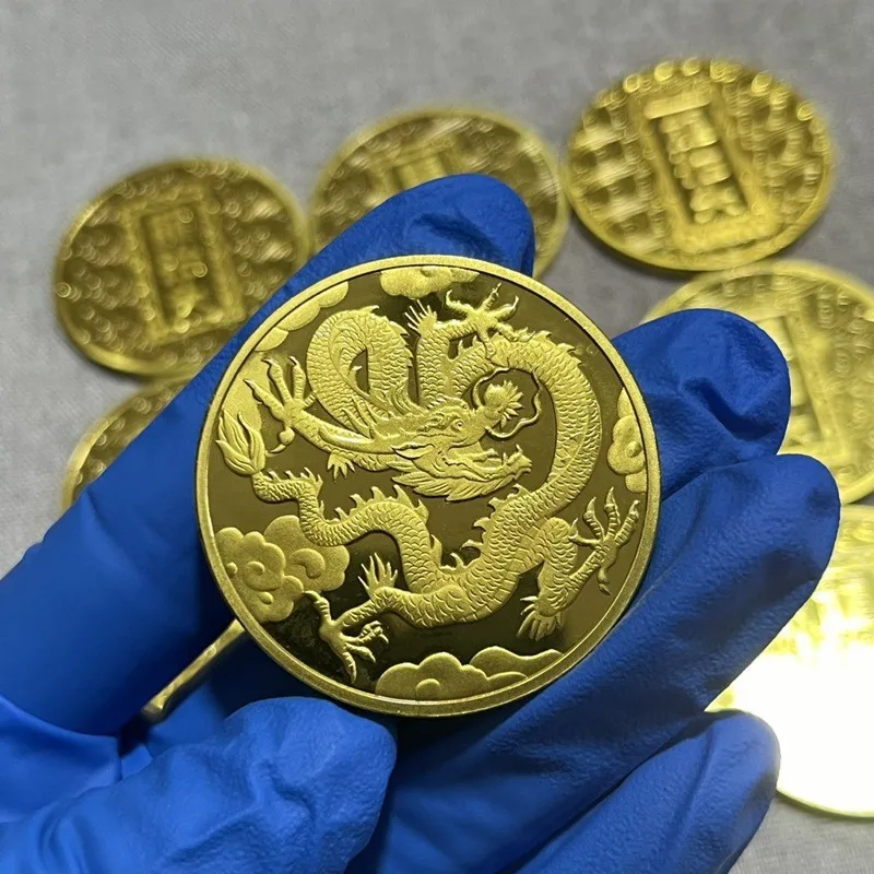 Wholesale Price for Two Pieces2024Dragon Year Zodiac Dragon Gold Coin Crafts Dragon Head Gold Coin Pure Copper