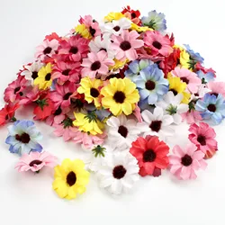50Pcs 4cm Multicolor Daisy Flower Heads Mini Silk Artificial Flowers for Wreath Scrapbooking Home Wedding Decoration