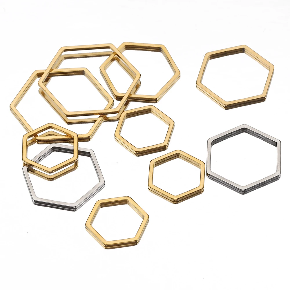 No Fade 40pcs 20pcs Stainless Steel Polygon Pendants Charms Gold Color Hollow Hexagon Bezels for DIY Jewelry Making Resin Mold