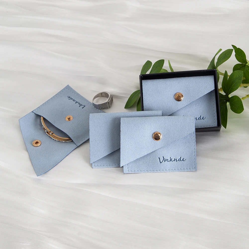 

Подарочная сумка с персонализированным логотипом для ювелирных изделий, голубая сумка из микрофибры на кнопках для кольца, серег, браслета, дорожные духи, свадебный подарок