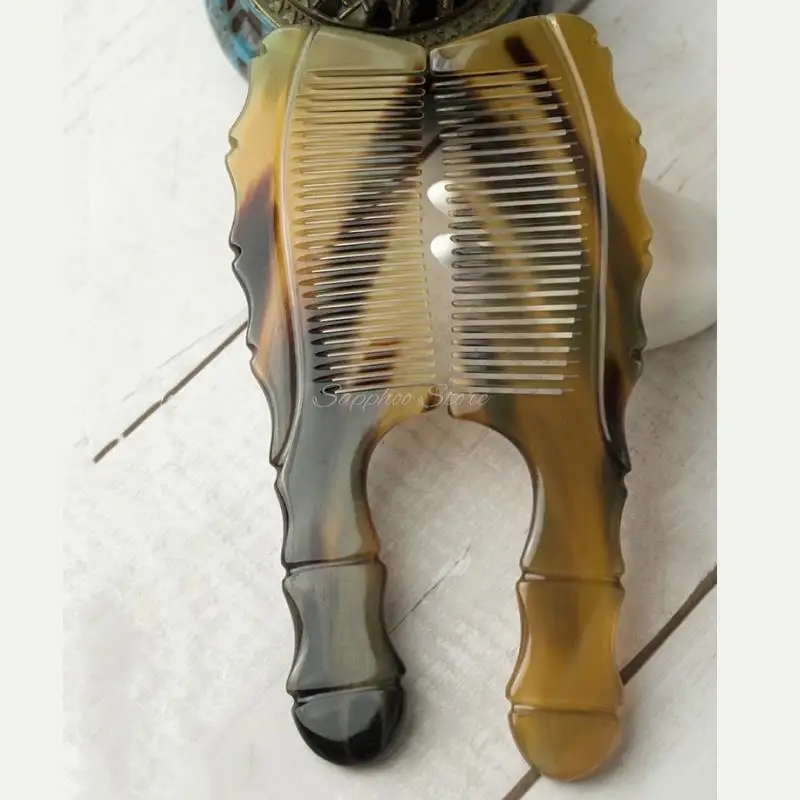 

Handmade Yak Horn Solid Color Natural Bamboo Comb Long Handle Fine Tooth Anti-Static Scalp Massage Household Hair Comb For Gift