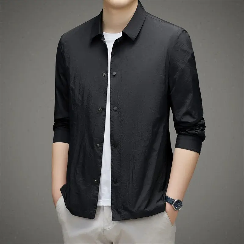 Sunscreen Shirts Men Solid Color Casual Jackets Spring Summer Trendy Loose Shirt Sun Protection High-end Feel Streetwear Clothes