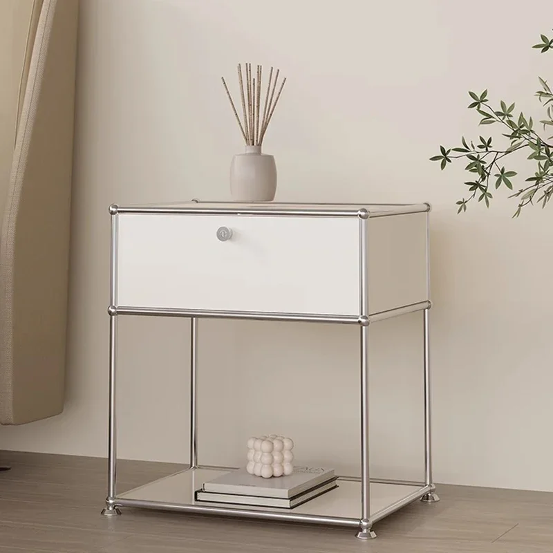 Second-hand Stainless Steel Bedside Table Drawer Metal Creative Large-capacity Double-layer Storage Bedside Module Side Cabinet