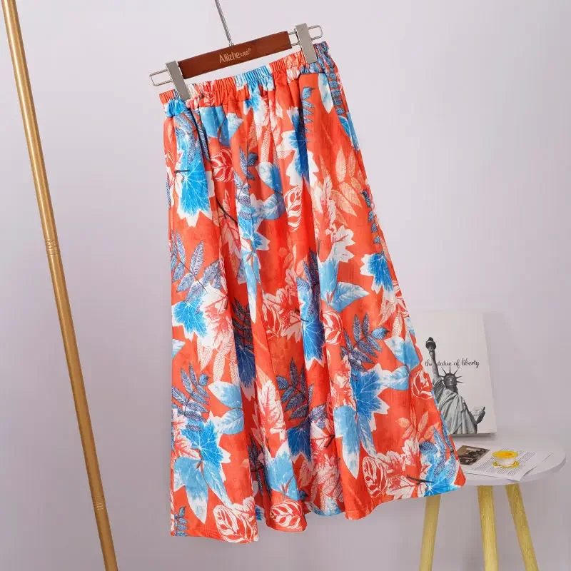 Floral Half-body Skirt Women 2025 Spring And Summer New Long Section Cover Crotch Thin Elastic Big Swing Skirt Ladies Half Dress