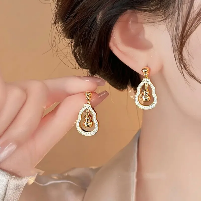 

Lucky Gourd Earrings18K Gold - Chinese Retro Fashion Elegant Ear Jewelry, High-End Charm Gift for Women Birthday​