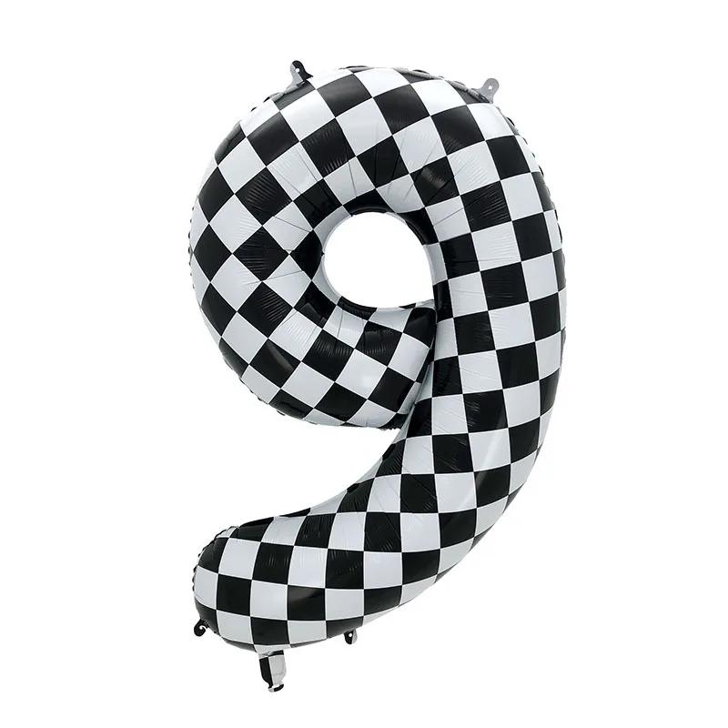 40 Zoll karierter digitaler Ballon, große schwarz-weiße Zahl 0–9, Folienballons für Rennwagen, Geburtstag, Motor, Party, Dekoration – Detail 8