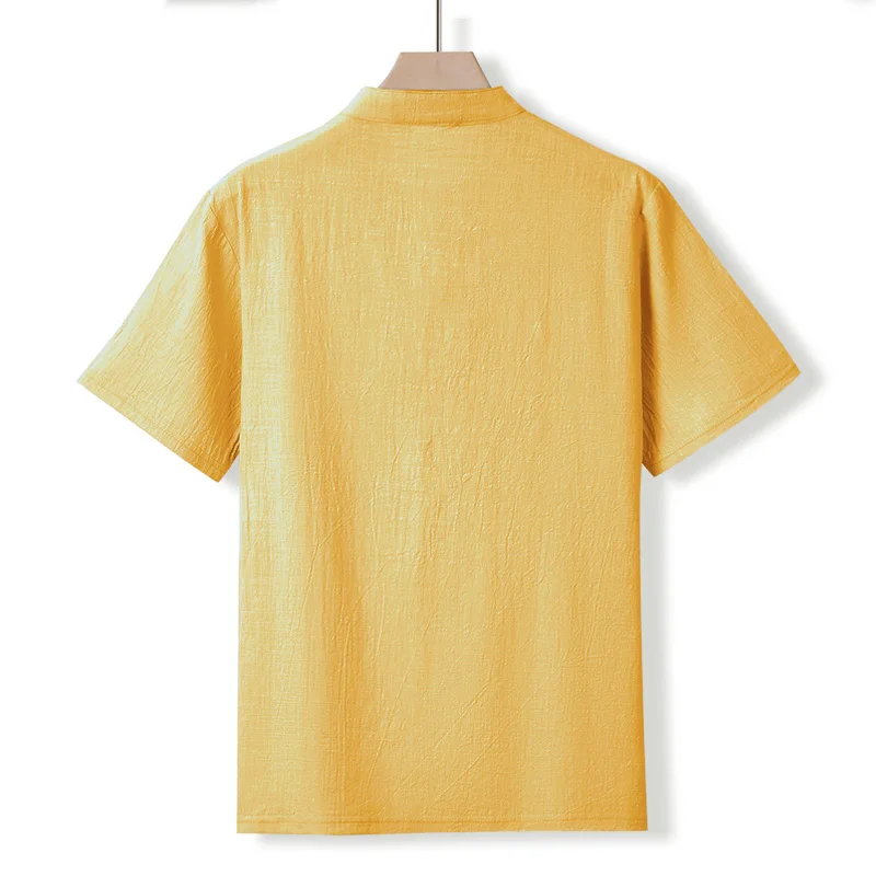 Herren-Henley-Shirt mit Stehkragen, Kurzarm, Baumwoll-Leinen-Mischung, Brusttasche, Atmungsaktiv, Sommer, Alltag, Reise, Strand, Freizeit-Oberteil – Detail 28