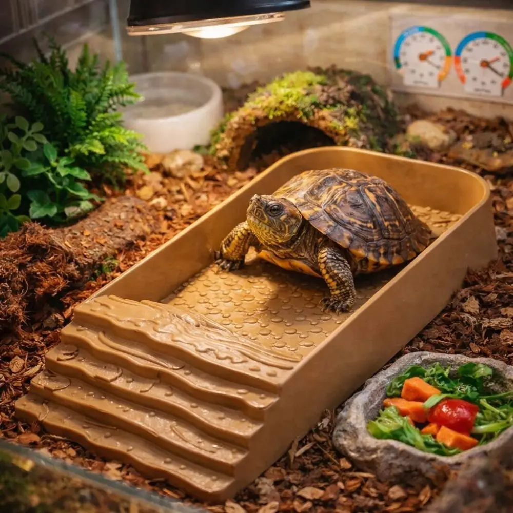 

Пластиковая квадратная купалка-лестница для рептилий с пандусом, многофункциональная емкость для кормления черепах, всесезонная.