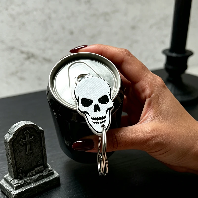 Halloween Skull 2-in-1 Bottle Opener Keychain Dark Gothic Style Multifunctional Beer Opener Portable Mini Bottle Opener Tool Home Bar Opener Backpack Pendant Party Decoration Props Creative Holiday Gift for Men Cross-Border Hot Selling