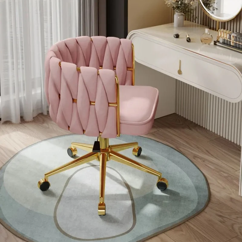 ‌Cat Scratch Velvet Makeup Vanity Stool, Adjustable Height Computer Chair - Ergonomic Desk Chair for Girls, Dorm Study Office