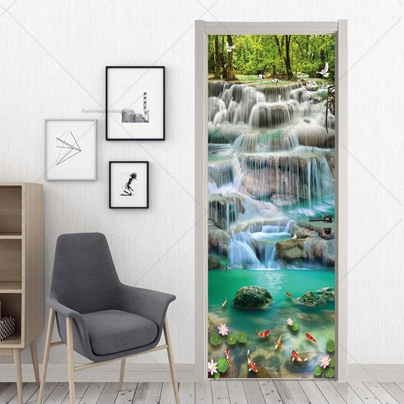 

Mountain Waterfall Door Sticker Wine Cabinet Home Decoration Wallpaper PVC Vinyl Waterproof Self-adhesive Sticker