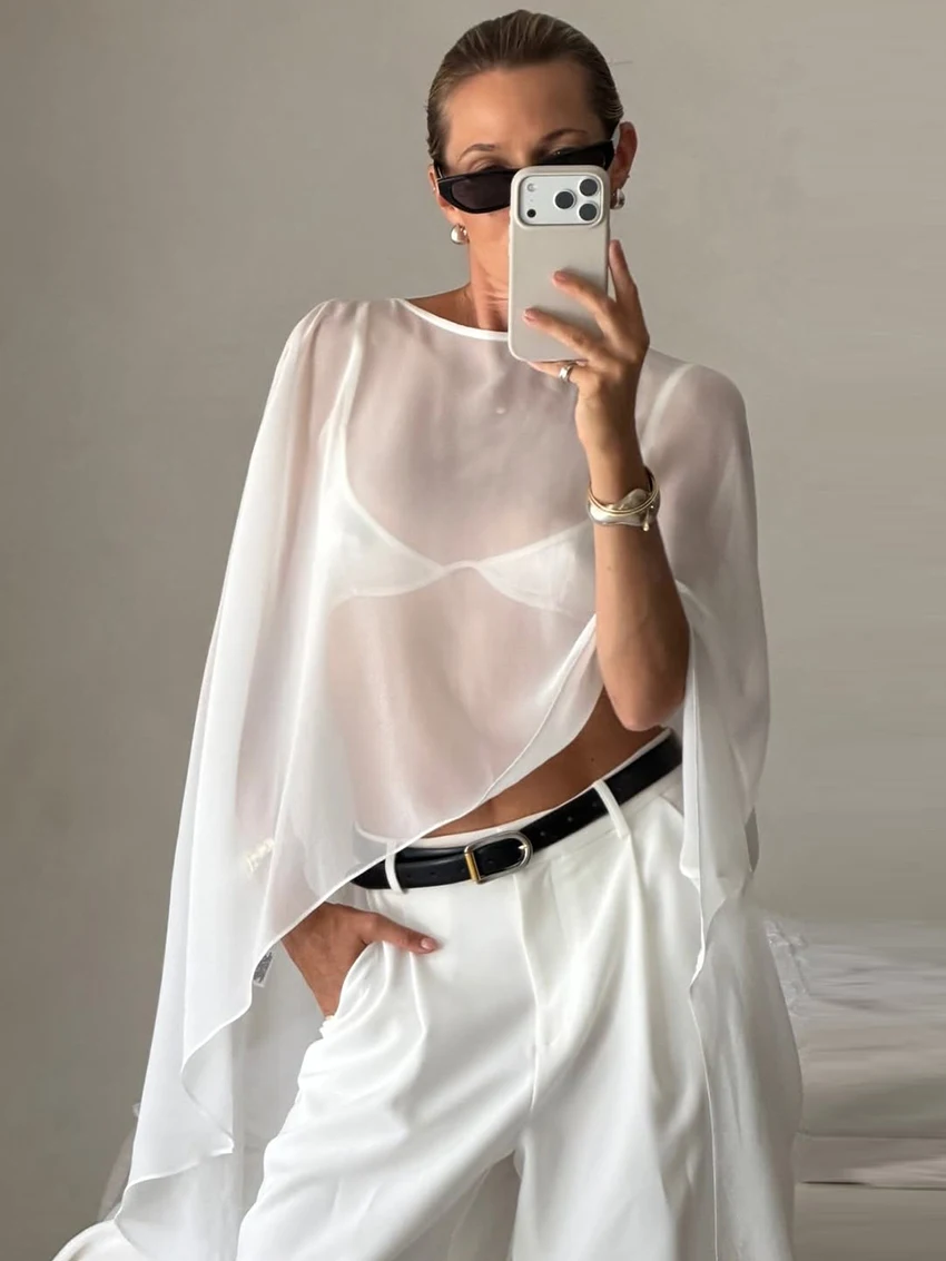 

Parc Fee Fashion Loose White Women's Shirt 2026 Autumn O-Neck Long Sleeve Blouse Elegant Classic Solid Top Female Clothing