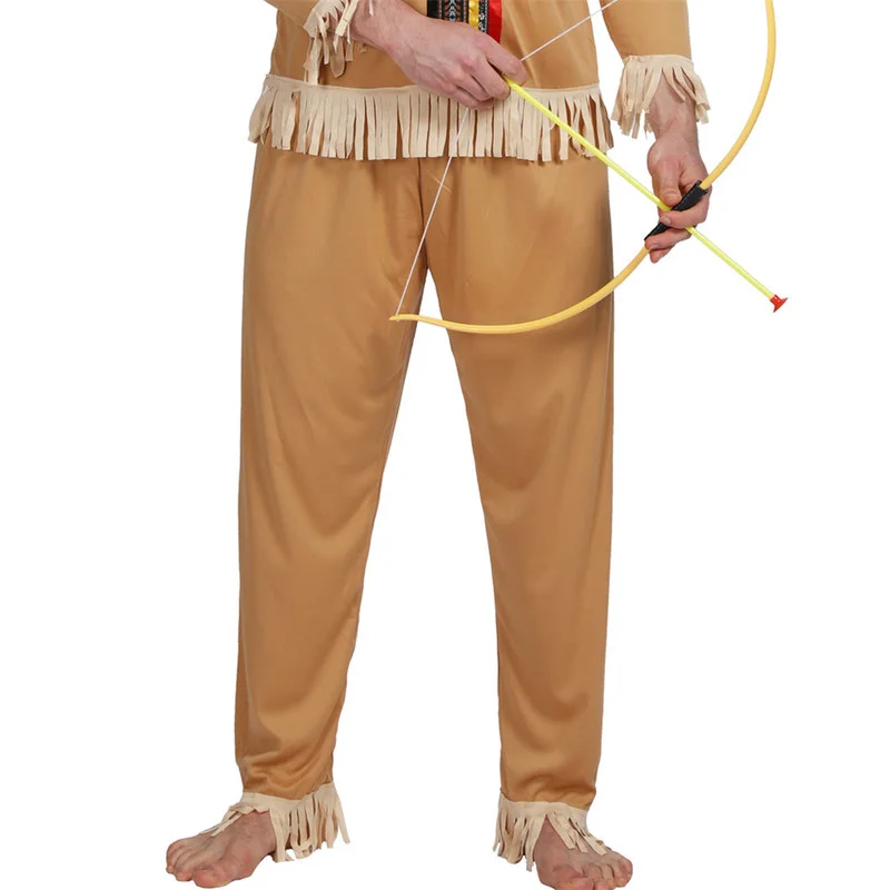 2022 Men Cheap Native American Halloween Party Costume Indian Primitive Hunters Cosplay Suits Carnival Easter Purim Fancy Dress