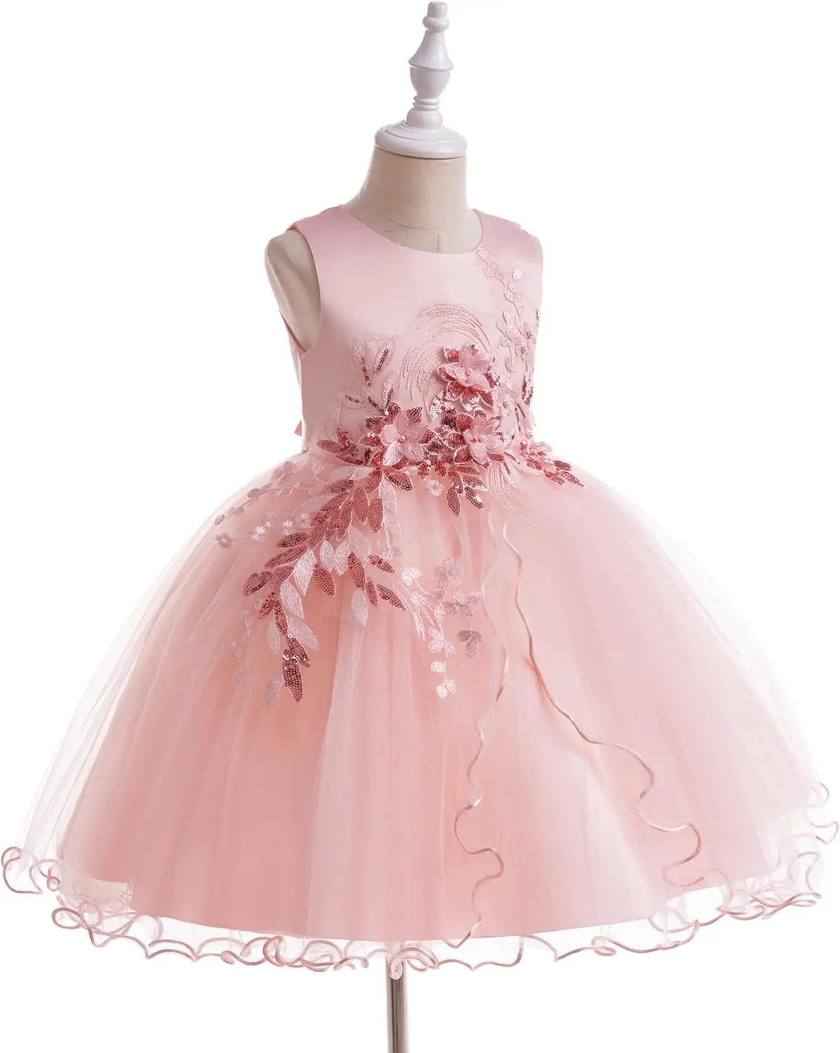 Flower Girl Lace Bridesmaid Dress,Children Princess Wedding Ball Beauty Pageant BirthdayParty Ballet Skirt Sheer Communion Dress