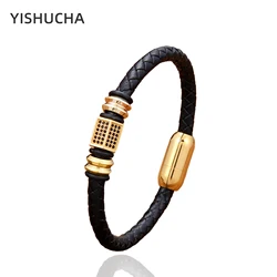 YISHUCHA Luxury Zircon Charm Bracelet &bangle Handmade Leather Rope Chain Accessory 2022 Fashion Korean Jewelry For Women Girls