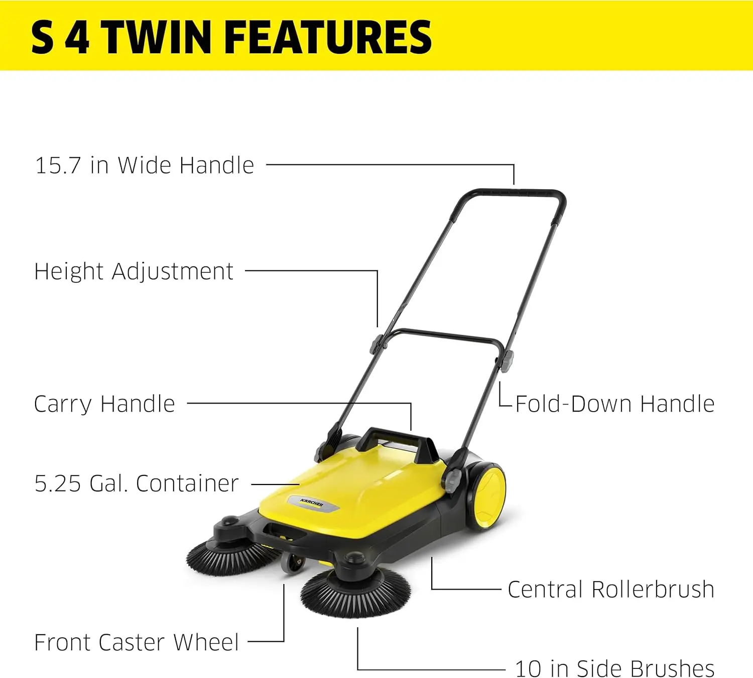 S 4 Twin Walk-Behind Outdoor Hand Push Sweeper - 5.25 Gallon Capacity - 26.8