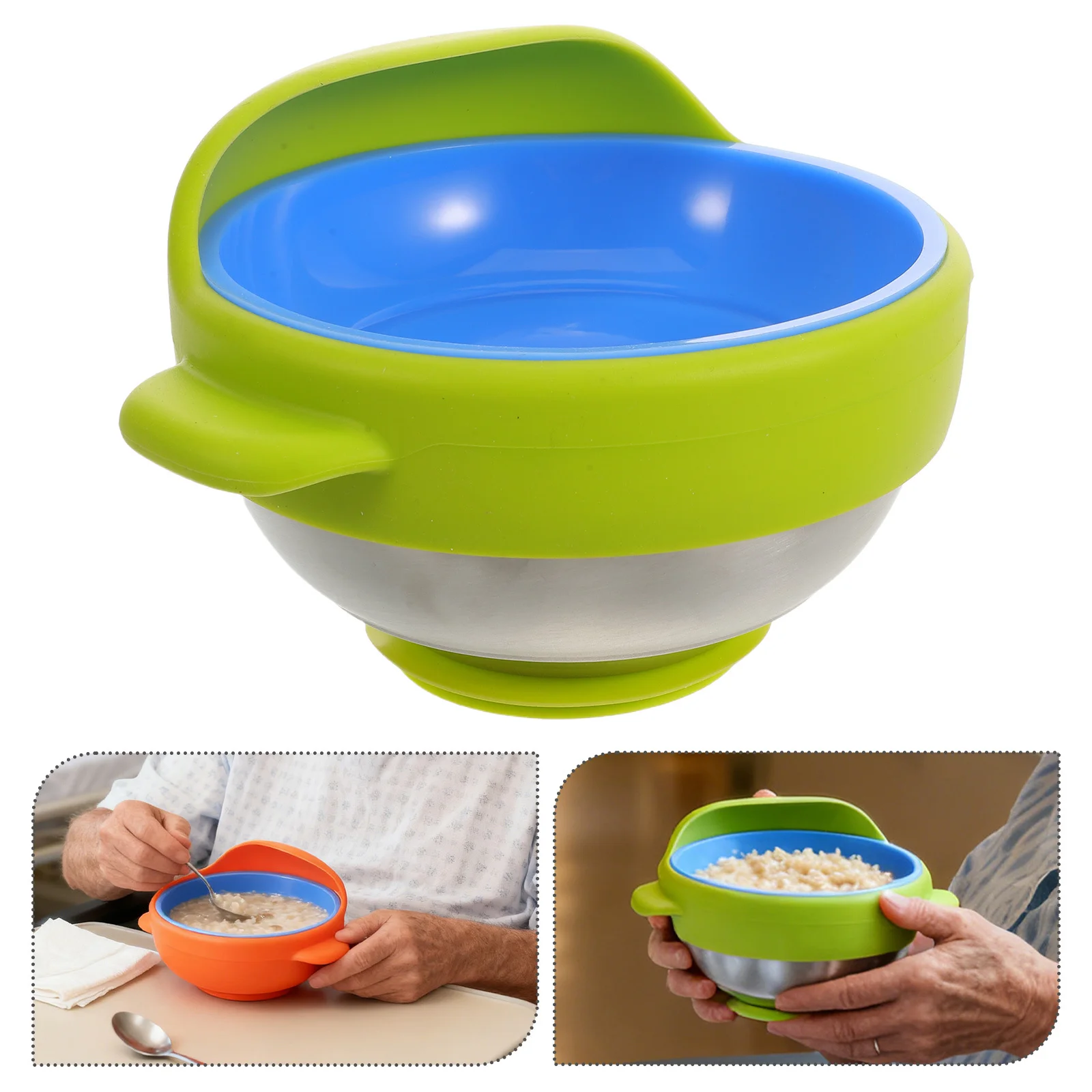 

Nursing Feeding Bowl Green Silicone Adaptive Dining Tool For Elderly Disabled Anti-Slip Suction Base Non-Spill Senior Grip