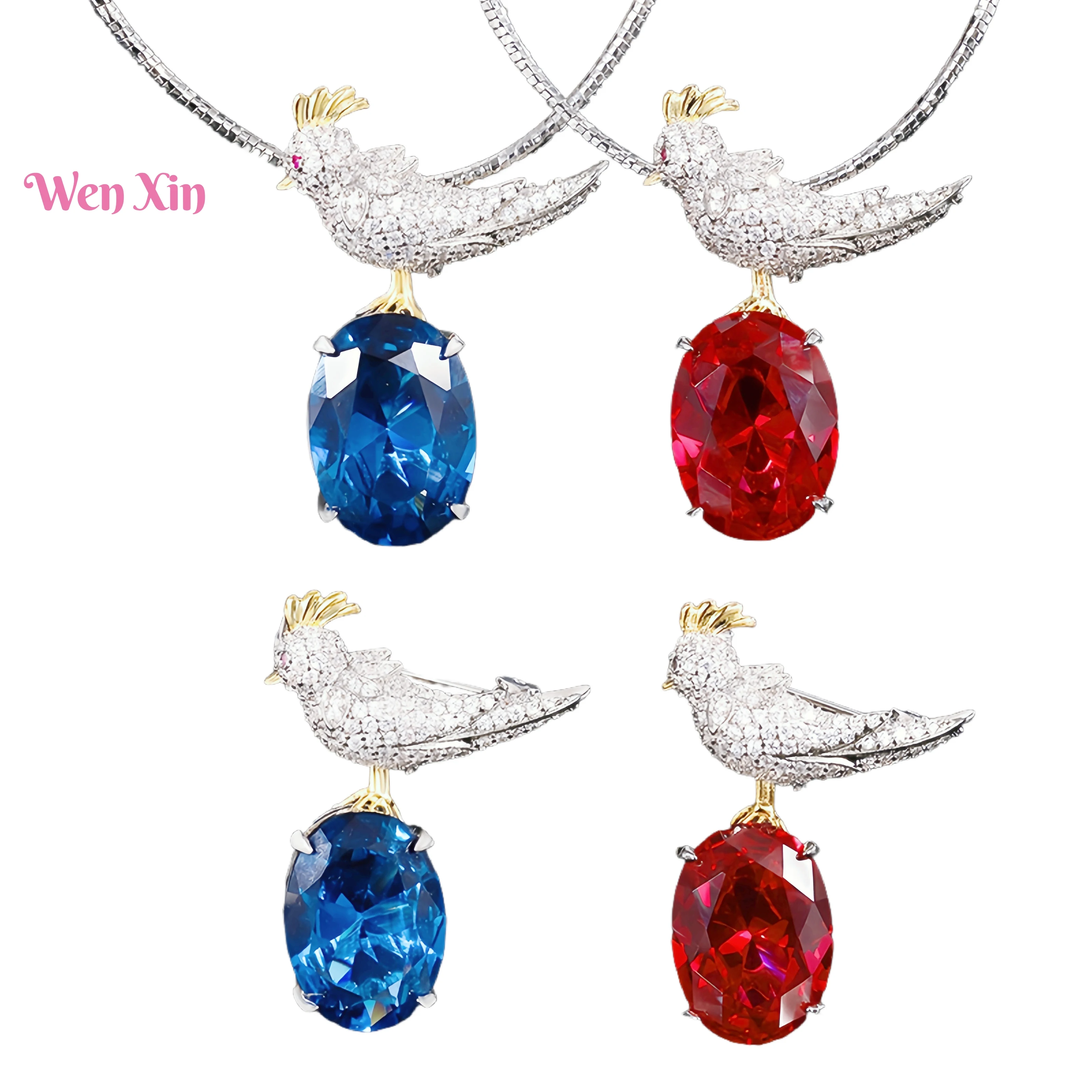 

WENXIN Brand Luxury Designer Rainbow Bird Pendant Necklace Jewelry Platinum Plated Retro Magpie Necklace With Brooch For Women
