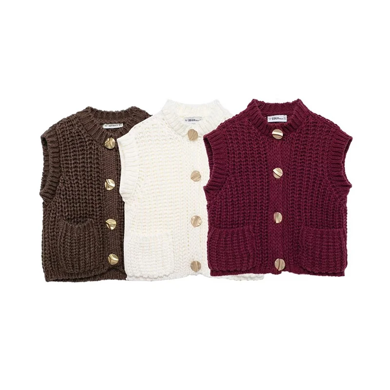 Willshela moda damska z kieszeniami solidna jednorzędowa kamizelka z dzianiny podkoszulki Vintage O-Neck bez rękawów kobiecy elegancki top damski