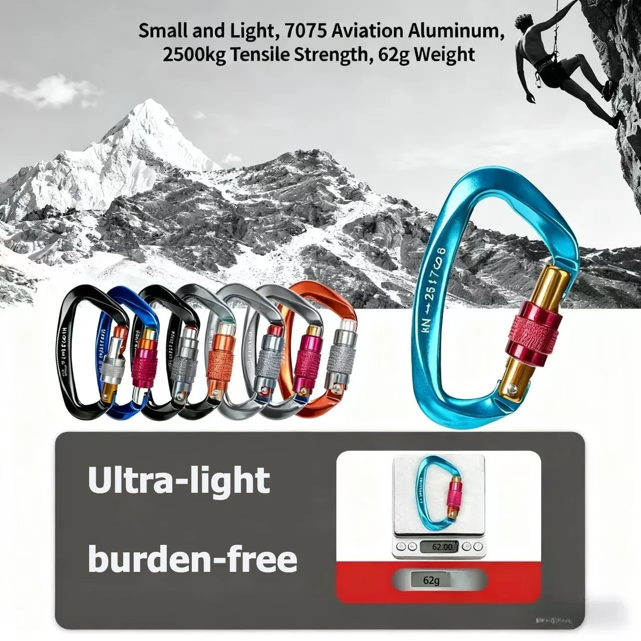 25KN D-shape Professional Carabiner Screw Locking Gate Carabiner Climbing Rappelling Gear Quick Equipment Outdoor Hammock