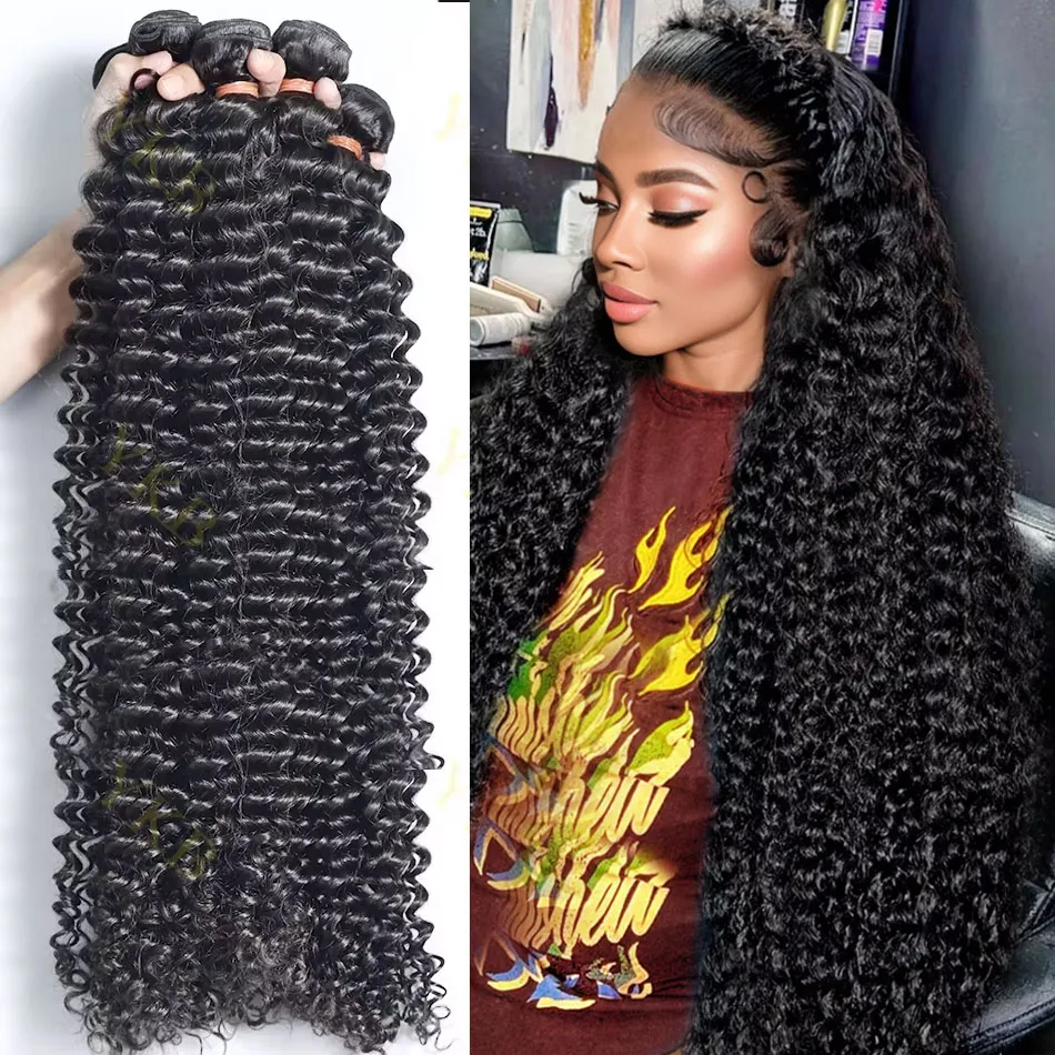 

12A 30 32-дюймовый вьющийся пучок человеческих волос, необработанные, 3 4 пучка, странные вьющиеся наращивания, необработанные индийские 100% черные волосы Remy