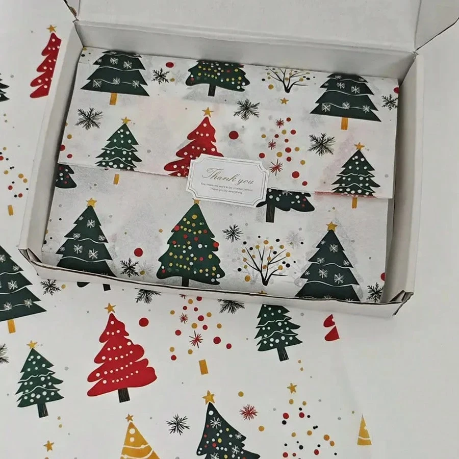 Taschentuch-Geschenkbox mit Weihnachtsbaum- und Feuerwerksmuster, Geschenkpapier, Design im Weihnachtsstil, Urlaubsverpackung, Weihnachtsdekoration