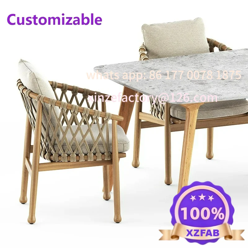 Customizable Stackable Chair Table Plastic Rattan Pool Cafe Aluminum Braided Rope Outdoor Restaurant Garden Chair
