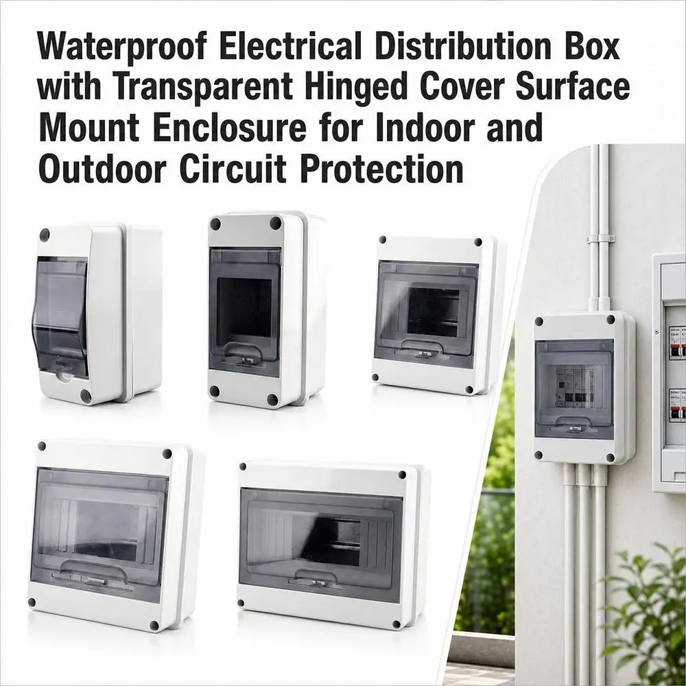 2/3/5/6/8/WAY Electrical Distribution Box HT Series Waterproof Circuit Breaker Enclosure Surface Mount Transparent Hinged Cover