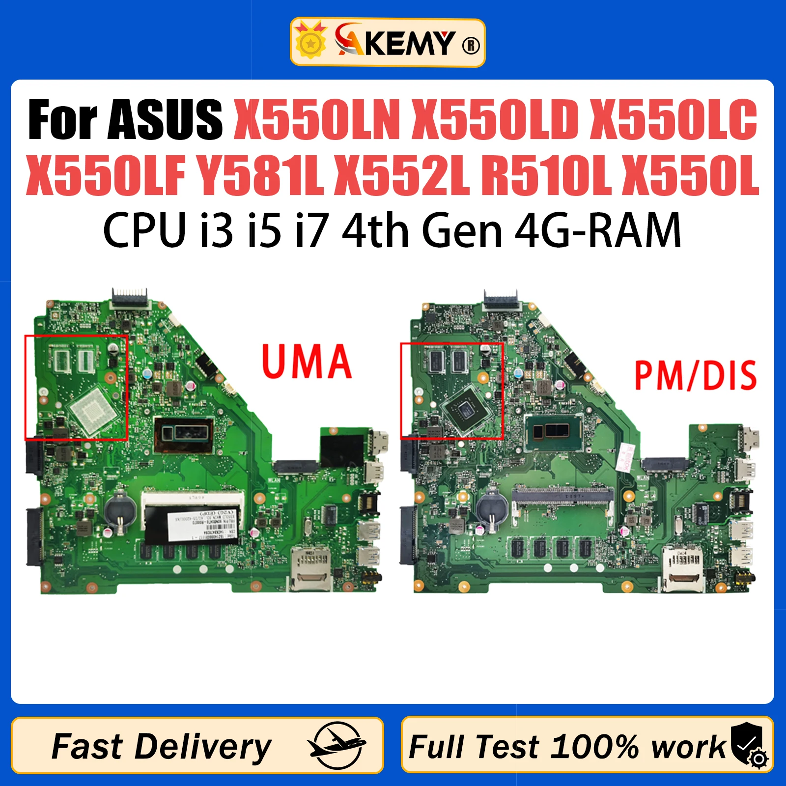 X550LD Mainboard For ASUS X550LN X550LC X550LF Y581L X552L R510L X550L X550LA Laptop Motherboard CPU i3 i5 i7 4th Gen 4G-RAM