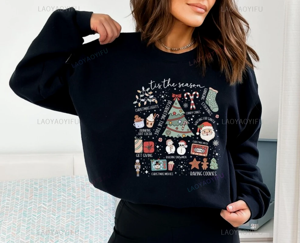 الرجعية تيس الموسم عيد الميلاد البلوز شجرة عيد الميلاد ثلج الزنجبيل سانتا هوديي عطلة البلوز المرأة هوديي البلوز